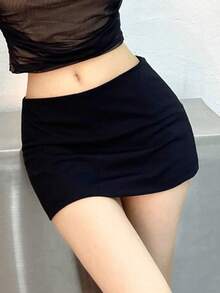 Dazy Tall 女士低腰短款修身休闲迷你裙 - 黑色 - 查看 1