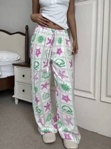 Aloruh Women's Low Waist Starfish Print Long Pants, For Spring/Summer Holiday