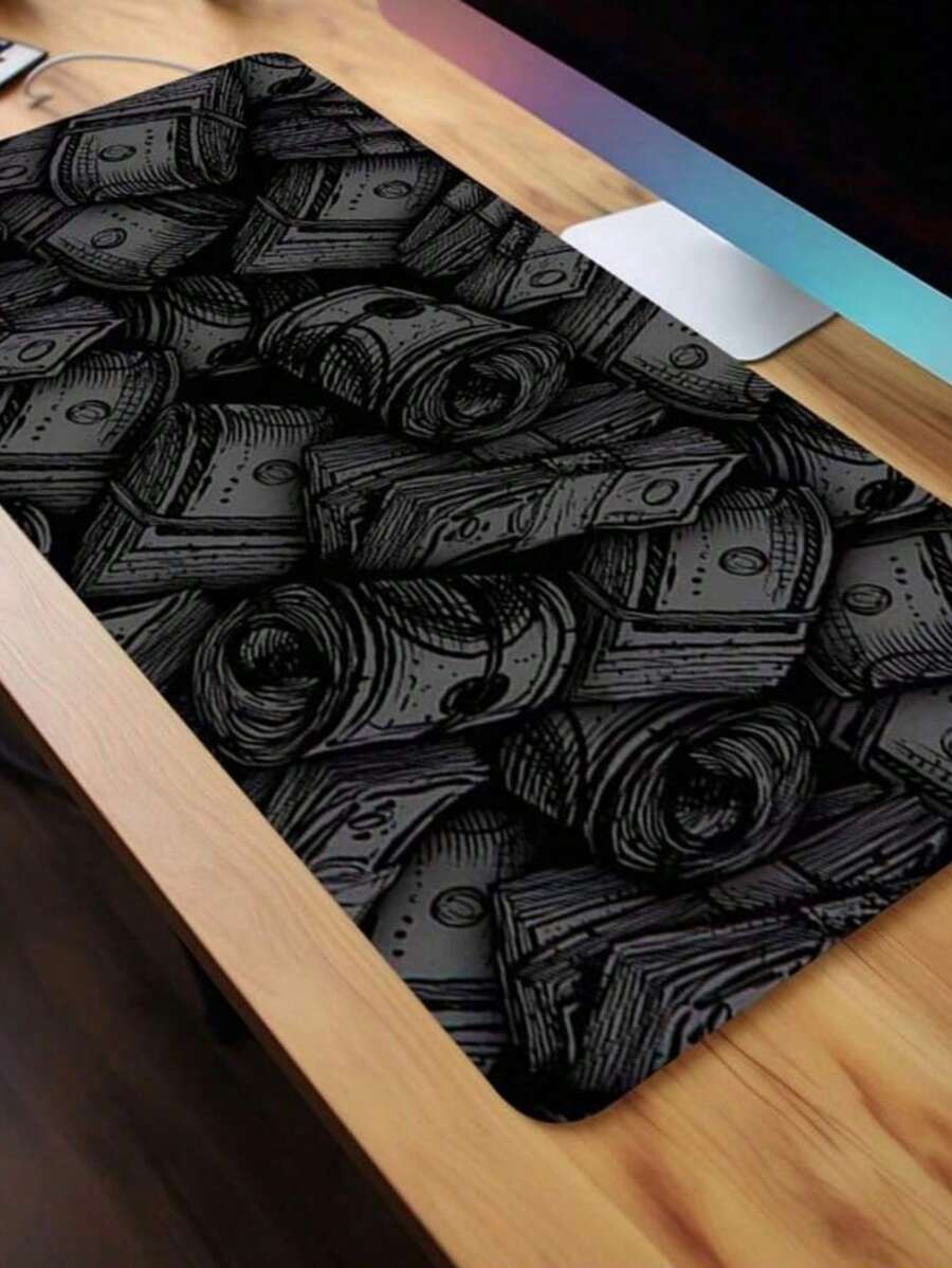 SHEIN 1 pieza Alfombrilla de ratón con diseño de dólar, alargada, antideslizante, en negro y blanco, para escritorio, gaming, oficina, vuelta al cole - Negro - Ver 1
