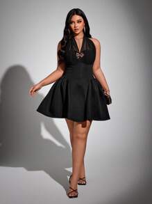 Viva Relle Vestido de moda con escote en V y encaje, estilo vacacional, talla grande