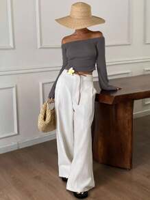 Livesso Women's Off-Shoulder Long Sleeve Sunscreen Shirt - Grey - View 2