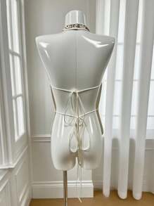 Chiquease Women's Sexy Deep V-Neck Backless Strappy Beaded Embroidered Halter Top - Apricot - View 3