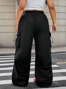 SHEIN EZwear Plus Size Solid Color Front Tie Minimalist Casual Pants