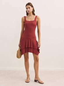 Nöista 斜腰剪裁双层迷你连衣裙。 - 紅色 - 查看 1