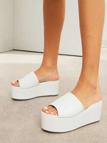 SHUZIA Chanclas de tacón grueso de unicolor, apropiadas para el uso diario al aire libre - Blanco - Ver 3