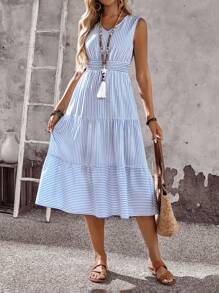 EMERY ROSE 女式度假条纹褶皱腰荷叶边下摆休闲无袖中长连衣裙 蓝白条纹连衣裙中长夏季连衣裙 休闲中长连衣裙 女式度假连衣裙 女式休闲太阳裙 女式优雅优雅连衣裙 返校节连衣裙 女式休闲连衣裙 女式秋季连衣裙 度假连衣裙 女式工作连衣裙 女式休闲连衣裙 女式休闲连衣裙 派对飘逸连衣裙 女式西式连衣裙 度假连衣裙 外出连衣裙 毕业礼服 毕业 - 藍白色 - 查看 1