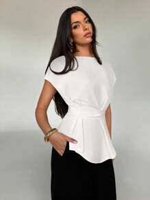 Aloruh Áo cánh tay ngắn thiết kế đơn giản cho nữ - trắng - Xem 5