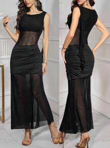 Modelyn Vestido elegante de mujer con volantes de tul transparente - Negro - Ver 6