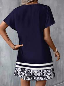 SHEIN LUNE Abito corto casual e retrò con scollo a V, adatto per la primavera/estate, elegante e casual - Multicolore - Visualizzare 4
