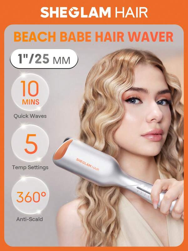 SHEGLAM HAIR Beach Babe Hair Waver, Ionic Hair Waver, fer à friser Waver, pince à cheveux à 2 barils avec anti-brûlure, 50 millions d'ions et ondulation rapide de 10 minutes, minuterie intelligente et temps réglable, outil capillaire facile à utiliser pour les femmes - prise UE