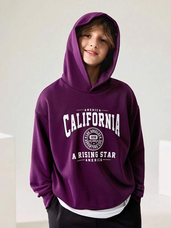 JNSQ 男童超大号卫衣，正面字母印花宽松套头衫，适合秋季、冬季日常穿着、户外活动、度假、街头风、派对和休闲场合。