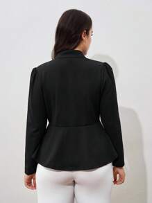 Chikora Plus Notched Detail Ruffle Hem Blazer,Business Casual Woman In Fall/Winter - Black - View 2