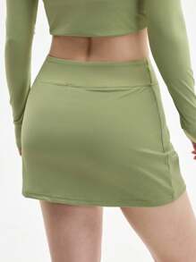 Eassivo Eassivo 女士纯色高腰休闲健身运动裙 - 綠色 - 查看 2