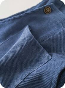 SHEIN Young Boys' Blue Patch Pocket Jumpsuit Pants With Adjustable Straps For Casual Wear