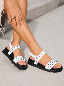 Casual Fashion Versatile Simple Comfortable Open Toe Women Flat Sandals - White - View 6