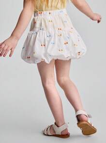 Maija Kids Cute White Polyester Bubble Skirt For Young Girls With Vibrant Embroidered Details, A Delightful Short Design For Fun And Comfort. - White - View 2