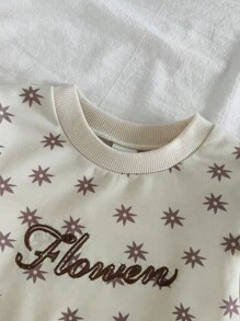 SHEIN Barboteuse à imprimé floral et lettre mignonne pour bébé fille, pour un port décontracté au quotidien au printemps, en été, en automne et en hiver