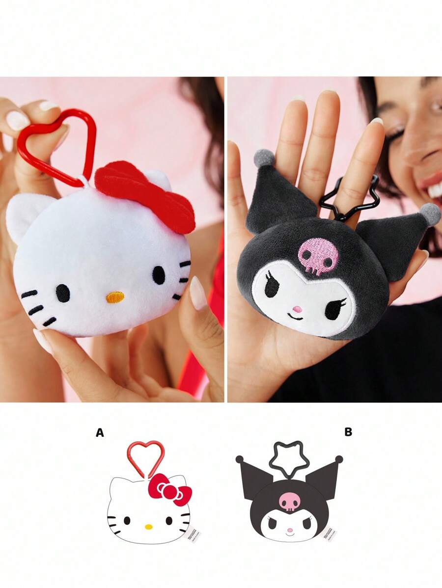 HELLO KITTY AND FRIENDS | SHEIN 1 件卡通刺绣毛绒钥匙扣，可挂在包包、背包、钥匙上，可爱吊坠 - 彩色 - 查看 1