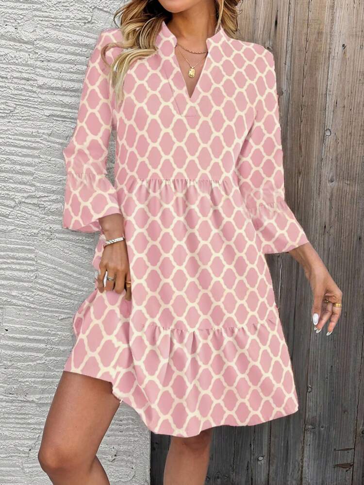 Minimalist Casual Floral Print Short Dress For Women, Suitable For Summer Autumn Boho Chic Dress