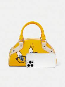 LOONEY TUNES X SHEIN 时尚黄色卡通图案手提波士顿包，休闲校园街头风 - 黃色 - 查看 8