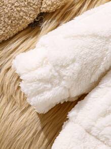 SHEIN 2 件婴幼儿女童休闲保暖羊毛连帽衫套装和黑色拼布裤，适合秋冬季日常穿着 - 杏色 - 查看 4