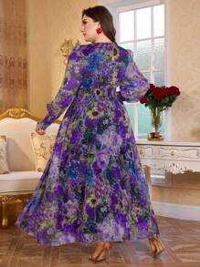 Modelyn 全新奢华优雅超长V领长袖摆裙 - 紫羅蘭色 - 查看 2