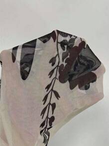 SHEIN LUNE Top sans manches en chiffon et dentelle à bretelles fines pour femme, décolleté dans le dos, taille froncée, casual, imprimé, couleur abricot, pour vacances