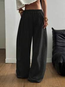 Coolane 女士夏季街头休闲宽松弹力腰带舒适弯刀裤 - 黑色 - 查看 5
