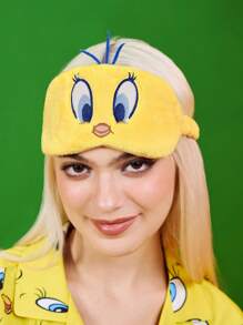 LOONEY TUNES X SHEIN 1 chiếc mặt nạ ngủ hình Tsuritama mắt to dễ thương, thêu thủ công, vải nhung mềm mại, thoải mái, chắn sáng tốt, cần thiết cho du lịch, ngủ trưa, ngủ đêm, kỳ nghỉ. - Màu vàng - Xem 4