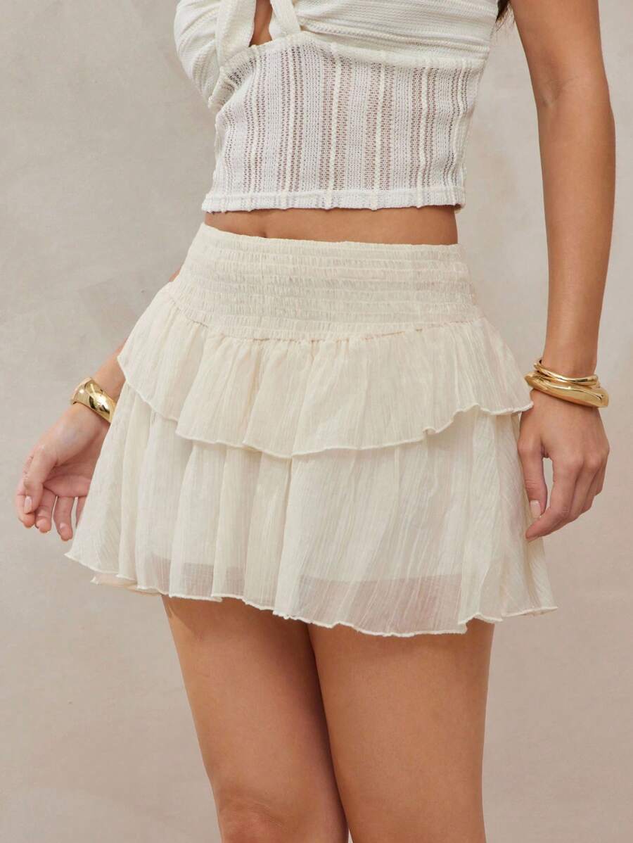 L'Amorae Váy xòe eo mùa hè cho nữ - Màu be - Xem 1