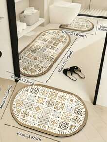 SHEIN 1 pieza Conjunto de alfombra de baño antideslizante y absorbente con diseño floral vintage, alfombra de gel de sílice, alfombra en forma de U para inodoro y lavabo, estera de 2.5 mm de grosor para decoración de baño del hogar, alfombra de piso, alfombra de puerta, accesorios de baño de verano, de vuelta al colegio
