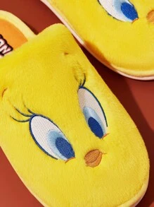 LOONEY TUNES X SHEIN Dép đi trong nhà chống trượt họa tiết hoạt hình dễ thương hình chú chim Tweety màu vàng cho nữ, chất liệu mềm mại, ấm áp, mùa thu đông, đế bền, phòng ngủ tại nhà, phòng có máy lạnh, mùa xuân - Màu vàng - Xem 4