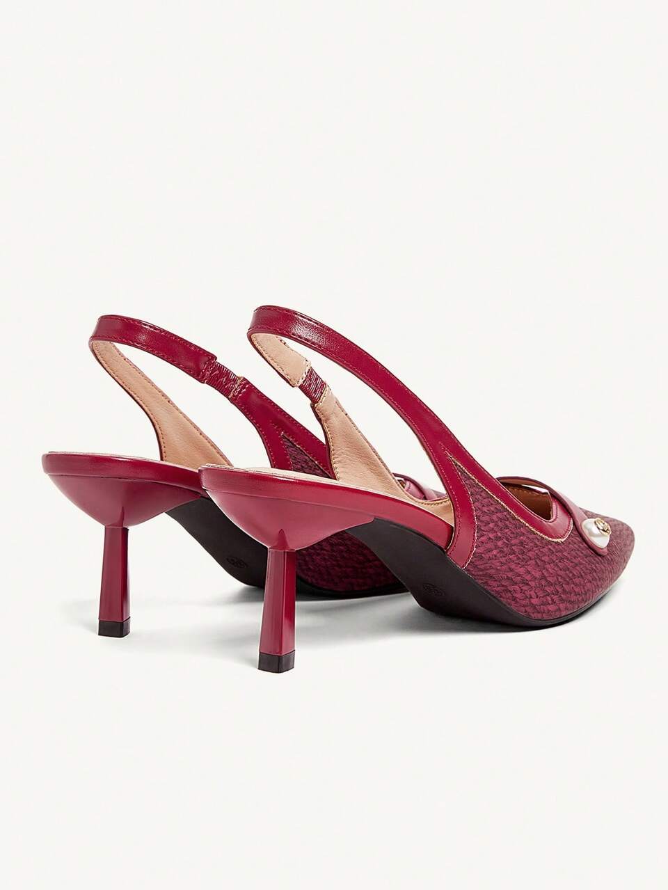 CUCCOO CHICEST Women Summer New Pearl Buckle Woven Upper Pointed Toe Thin Heel Mid Heel Comfortable Elegant Commuter Pink Apricot Ladies Mule High Heel Pump For Romantic Date Afternoon Tea