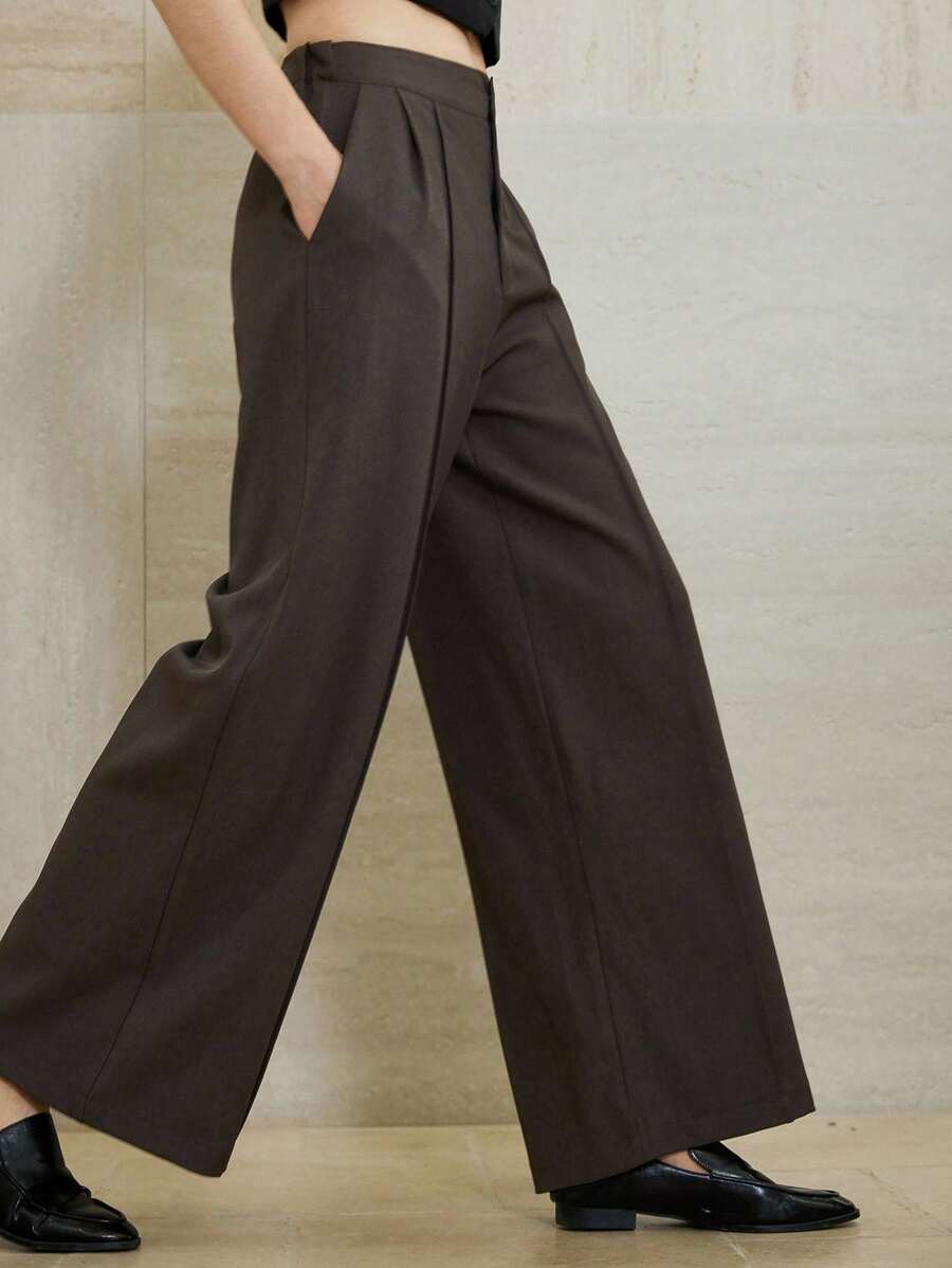 Aveloria Modichic 高腰阔腿裤，高腰设计提升腰线，复古款经典耐穿，亲肤面料，适合多种场合和日常通勤 - 深灰色 - 查看 1