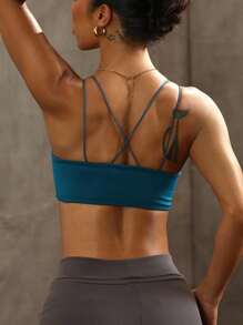 SHEIN Sports 女士简约纯色舒适运动文胸 - 藏蓝色 - 查看 2