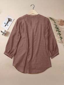 Linhara Plus Size Women's Floral Embroidery V-Neck Lantern Sleeve Casual Blouse - Dusty Purple - View 2