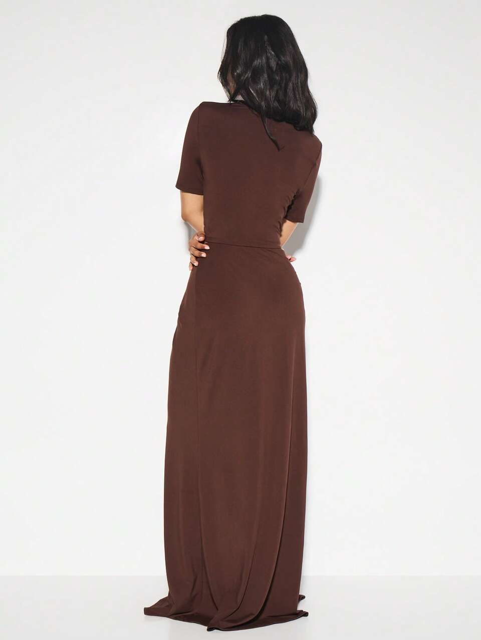 KIZN Draped Maxi Skirt With Side Knot Gathered Design