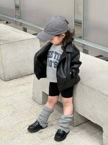 Dazy Kids Baby Girl Fashionable Versatile Solid Color Collar Jacket,Toddler Fall Clothes - Black - View 2