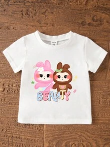 2pcs Baby Girls Beauty Cartoon Print Round Neck Short Sleeve T-Shirt & Tie Dye Knit Leggings Summer Outfit Set Infant Summer Clothes Set Casual Baby Clothes - Multicolor - View 7