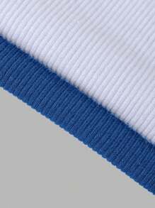 EURMUSE Cotton 2pcs Women Solid Color Ribbed Casual Tank Tops With Round Neck - Blue and White - View 6