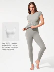 GLOWMODE Glow Era 柔软弹力圆领修身短款短袖运动圆领 T 恤低冲击瑜伽普拉提健身房工作室日常休闲装 - 灰色 - 查看 6