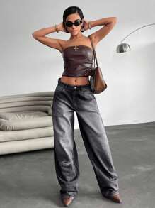QUẦN JEAN THẤP CẠP LOOSE FIT PHONG CÁCH ĐƯỜNG PHỐ - Màu Xám nhạt - Xem 3