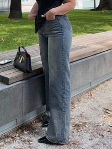 Jeta Ari Casual Washed Retro Mid-Waist Straight Leg Jeans - Dark Wash - View 4