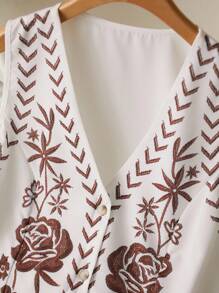 CosyJoli Plus Size Casual Embroidered Sleeveless Vest Jacket In Fall/Winter