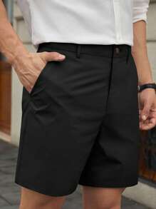 Manfinity VCAY Men's Fashionable Black Dress Shorts,Comfortable Casual Versatile Summer Shorts For Men,Old Money Style Commuting Shorts - Black - View 5