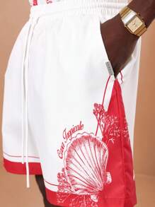 SUMWON مجموعة قميص وشورت مطبوعة بالمحار الاستوائي لعطلة الفاخرة ، لبس الشاطئ والعطلات الصيفية والهاواي