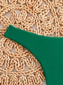 Swim Basics Women's Solid Color V-Neck Bikini Bottom For Summer Beach - Dark Green - View 5