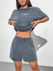 SHEIN EZwear 蓝色针织女式休闲运动套装 - 藍色 - 查看 6