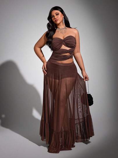 Viva Relle 加大码无袖性感网眼度假优雅两件套