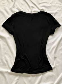 StreetHx Women's Summer V-Neck Tight-Fitting T-Shirt, Gothic Punk Cross Vintage Floral Print Black Tee